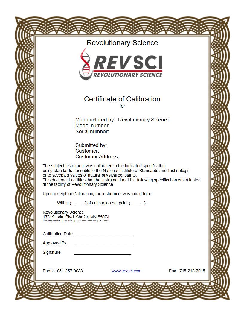 Certificate of Calibration Certificate of Calibration