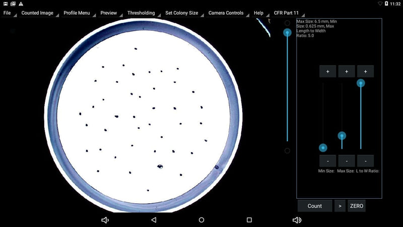 setting colony size on colony counter